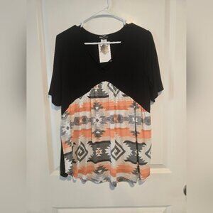 Heimish USA Black and Orange Western Blouse Top